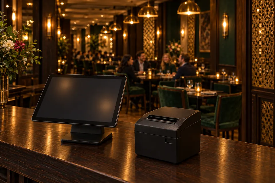Illustration: the till, with the POS screen and the receipt printer.
